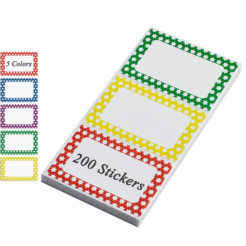 Solar-Power Plain Name Tags Stickers Colorful Star Border All Purpose Labels - 200 Stickers, Strong Adhesive (3.5 x 2.25 inch) - Image 1